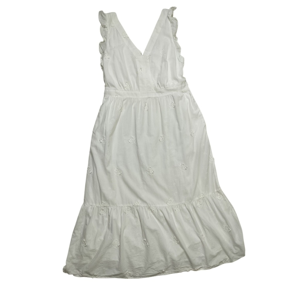 Loft Women's White Sleeveless V-neck Cotton Casual Midi Dress Dise 6‎